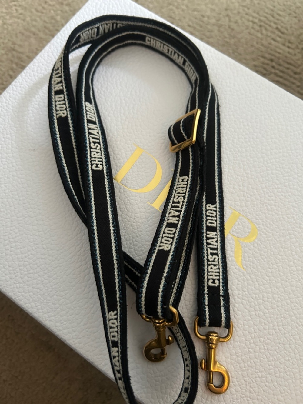 Dior Black and White Christian Dior Logo  Strap with Gold Hardware STRAP ONLY